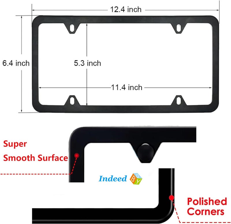 Indeed BUY License Plate Frames Black, 2 Pcs 4 Holes Car Licenses Plate Covers Stainless Steel Holders Frame for Plates with Screw Caps. - Image 2